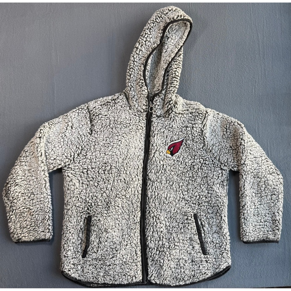 NFL Team Apparel Arizona Cardinals Sherpa Fleece Full Zip Hoodie Grey Large